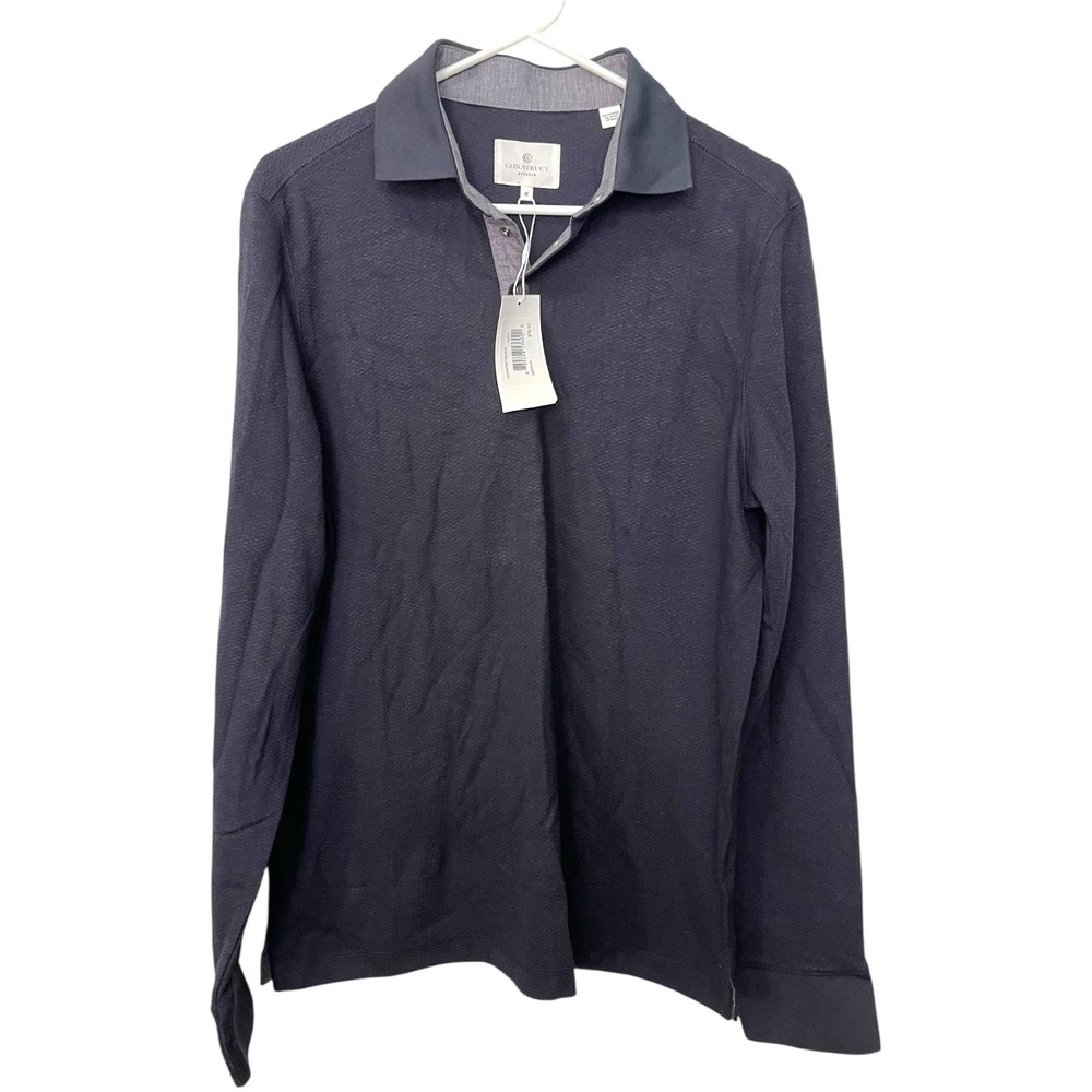 NEW CON.STRUCT Medium Navy Blue‎ Long Sleeve Polo Shirt Stretch Cotton Blend
